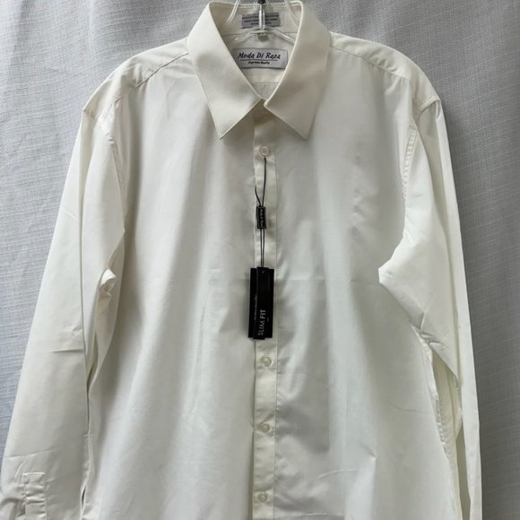 Moda Di Raza Creamy White Slim Fit Men's Dress Shirt NWT 17-1/2 - Picture 1 of 5